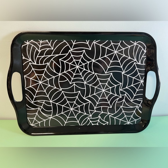 Celebrate it Black Spiderweb Print Serving Tray with handles, Serving platter - Picture 1 of 5
